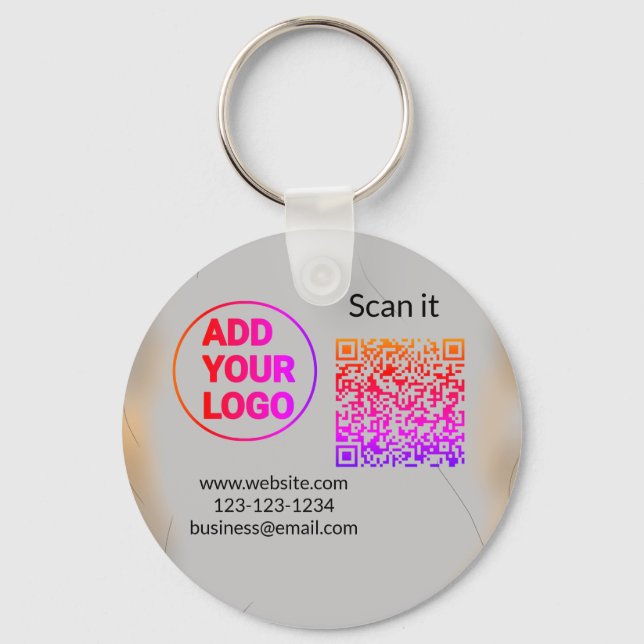 Simple minimal q r code add logo scan code name we keychain (Front)