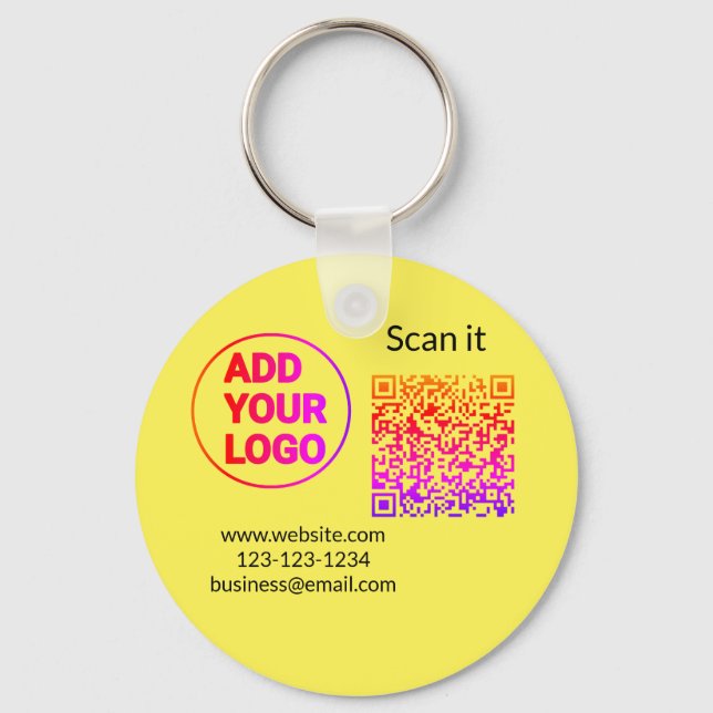 Simple minimal q r code add logo scan code name we keychain (Front)