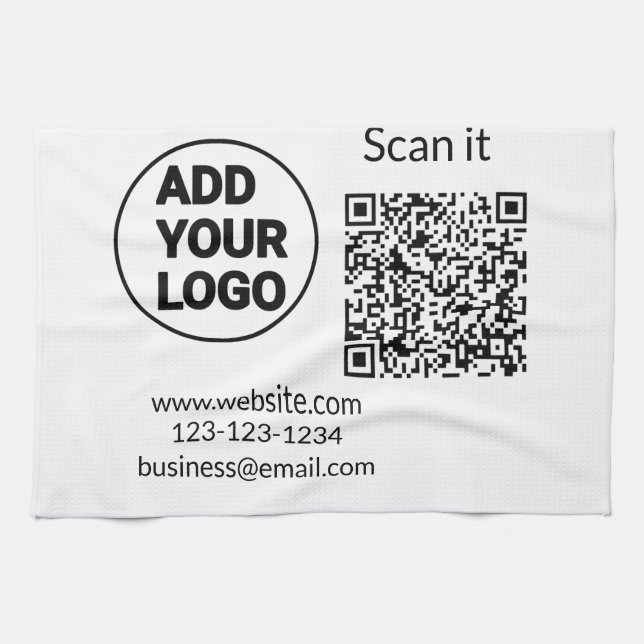 Simple minimal q r code add logo scan code name we kitchen towel (Horizontal)