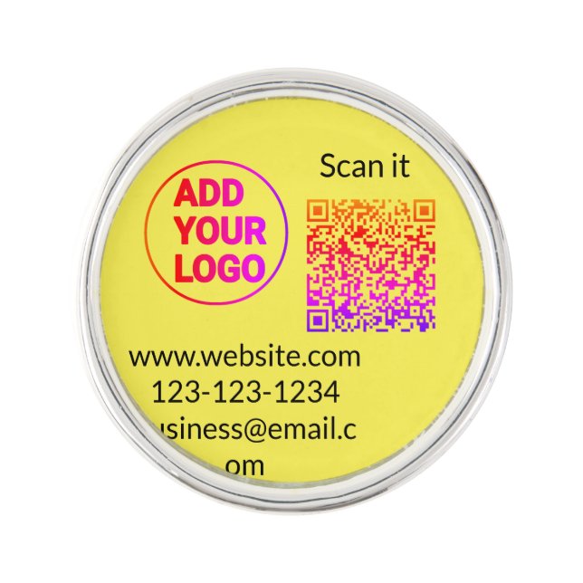 Simple minimal q r code add logo scan code name we lapel pin (Front)