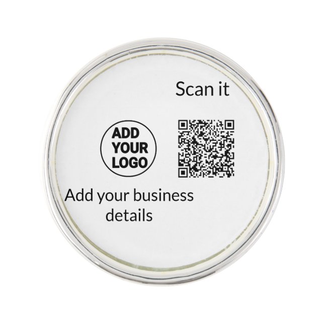 Simple minimal q r code add logo scan code name we lapel pin (Front)