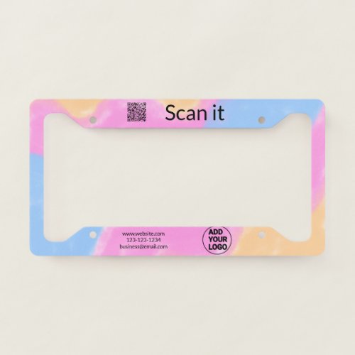 Simple minimal q r code add logo scan code name we license plate frame