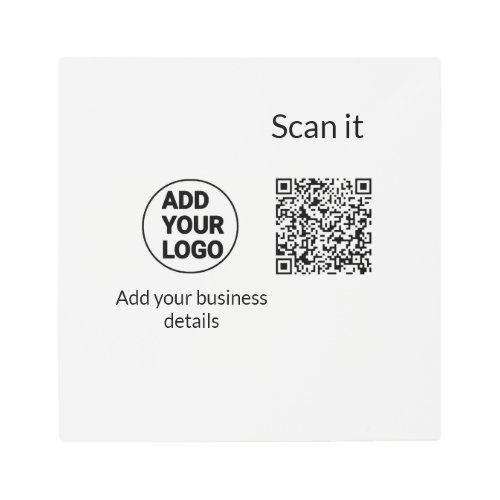 Simple minimal q r code add logo scan code name we metal print
