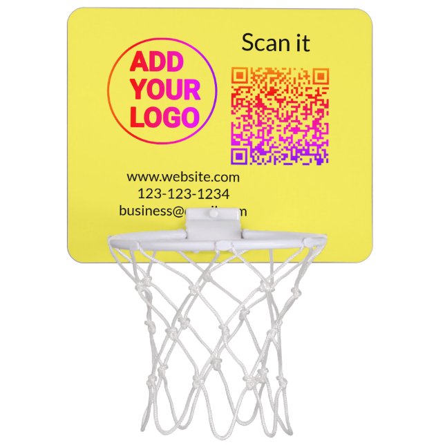 Simple minimal q r code add logo scan code name we mini basketball hoop (Front)