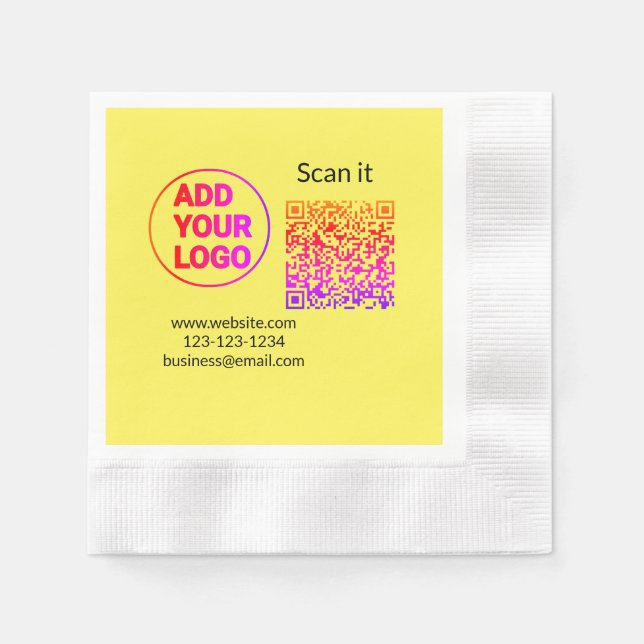 Simple minimal q r code add logo scan code name we napkins (Front)