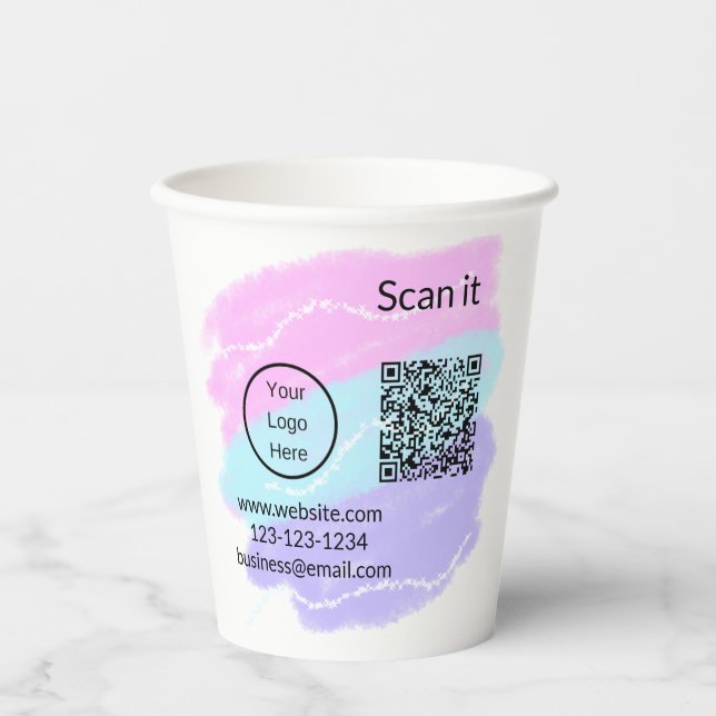 Simple minimal q r code add logo scan code name we paper cups (Front)