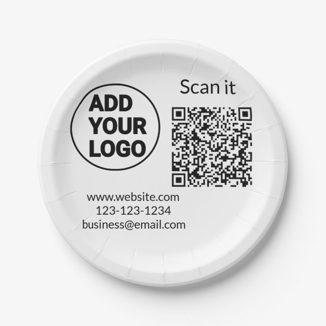 Simple minimal q r code add logo scan code name we paper plates (Front)