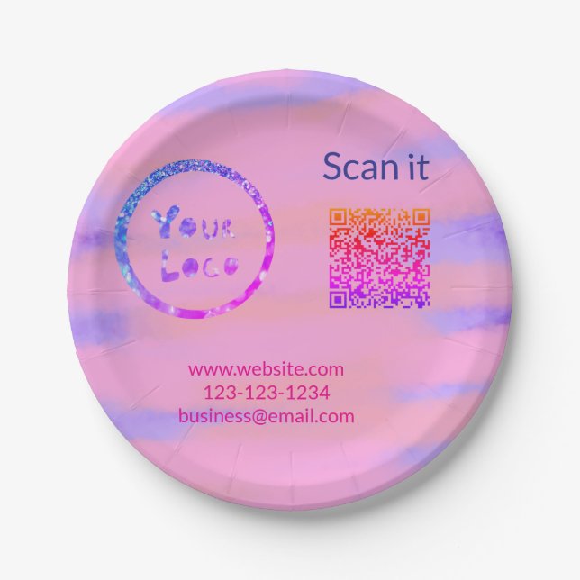 Simple minimal q r code add logo scan code name we paper plates (Front)