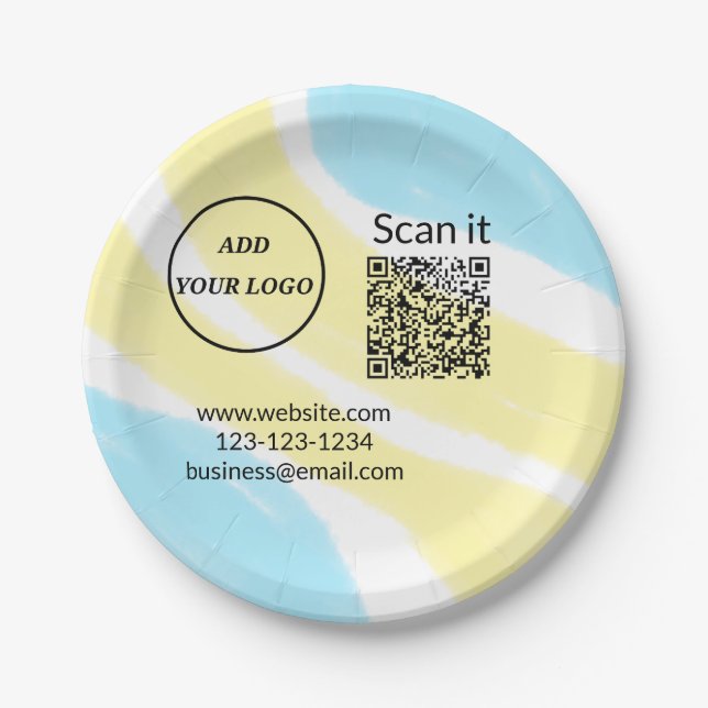 Simple minimal q r code add logo scan code name we paper plates (Front)