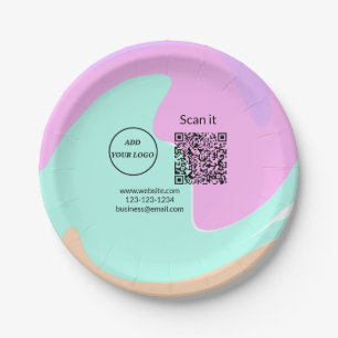 Simple minimal q r code add logo scan code name we paper plates