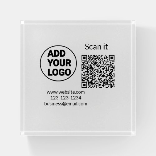 Simple minimal q r code add logo scan code name we paperweight