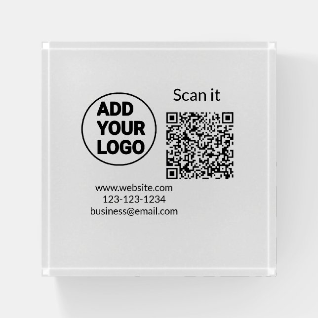 Simple minimal q r code add logo scan code name we paperweight (Front)
