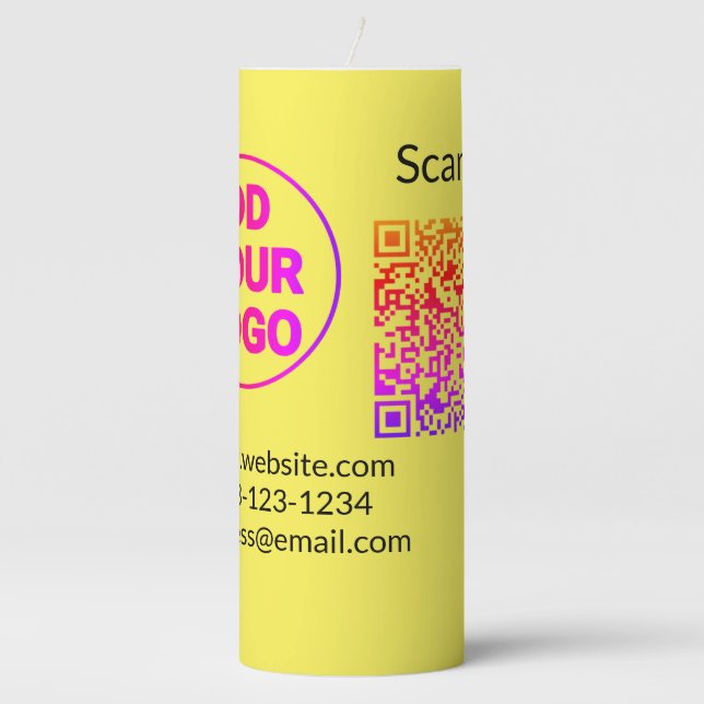 Simple minimal q r code add logo scan code name we pillar candle (Front)