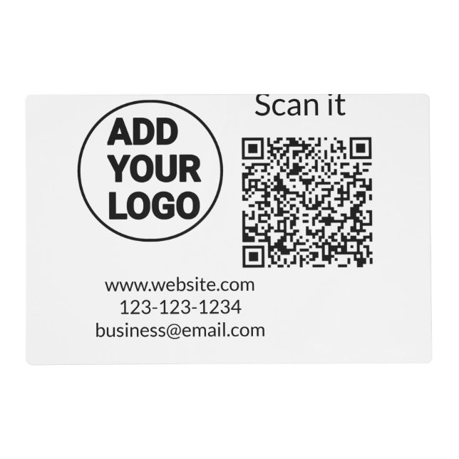 Simple minimal q r code add logo scan code name we placemat (Front)