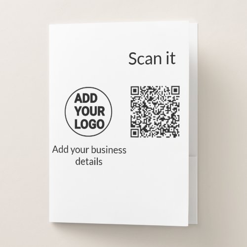Simple minimal q r code add logo scan code name we pocket folder