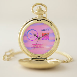 Simple minimal q r code add logo scan code name we pocket watch