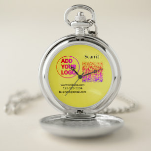 Simple minimal q r code add logo scan code name we pocket watch