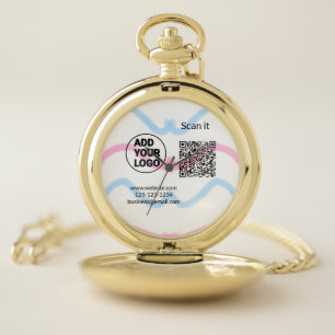 Simple minimal q r code add logo scan code name we pocket watch