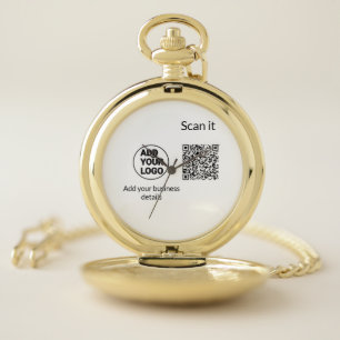 Simple minimal q r code add logo scan code name we pocket watch