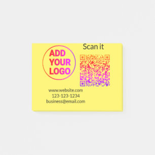 Simple minimal q r code add logo scan code name we post-it notes