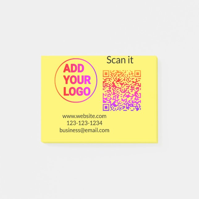 Simple minimal q r code add logo scan code name we post-it notes (Front)