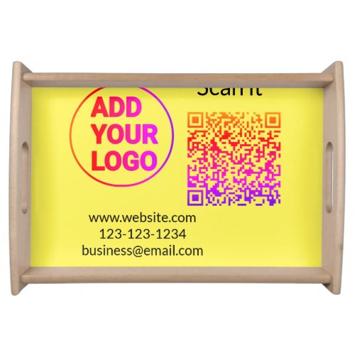 Simple minimal q r code add logo scan code name we serving tray