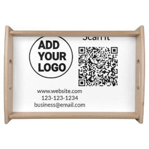 Simple minimal q r code add logo scan code name we serving tray
