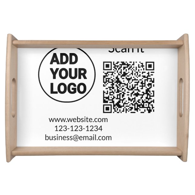 Simple minimal q r code add logo scan code name we serving tray (Front)