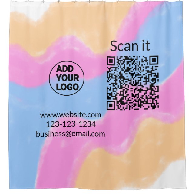 Simple minimal q r code add logo scan code name we shower curtain (Front)