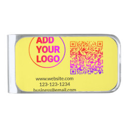 Simple minimal q r code add logo scan code name we silver finish money clip