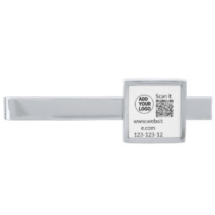 Simple minimal q r code add logo scan code name we silver finish tie bar