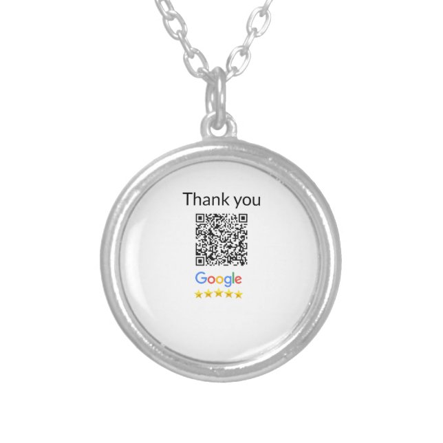 Simple minimal q r code add logo scan code name we silver plated necklace (Front)