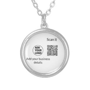Simple minimal q r code add logo scan code name we silver plated necklace