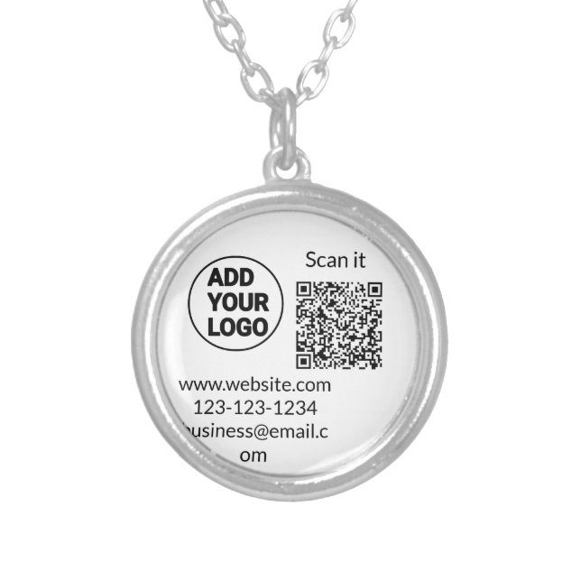 Simple minimal q r code add logo scan code name we silver plated necklace (Front)