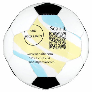 Simple minimal q r code add logo scan code name we soccer ball
