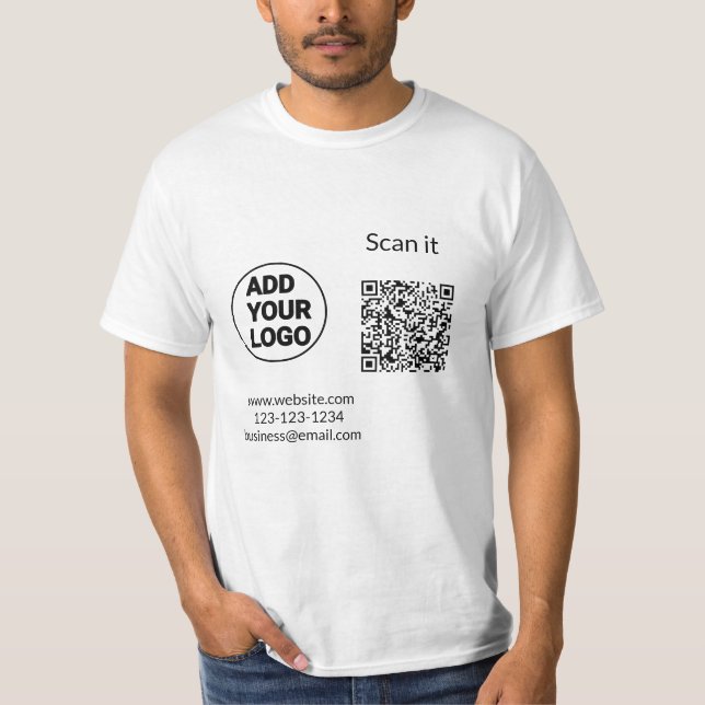 Simple minimal q r code add logo scan code name we T-Shirt (Front)