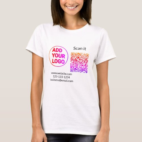 Simple minimal q r code add logo scan code name we T_Shirt