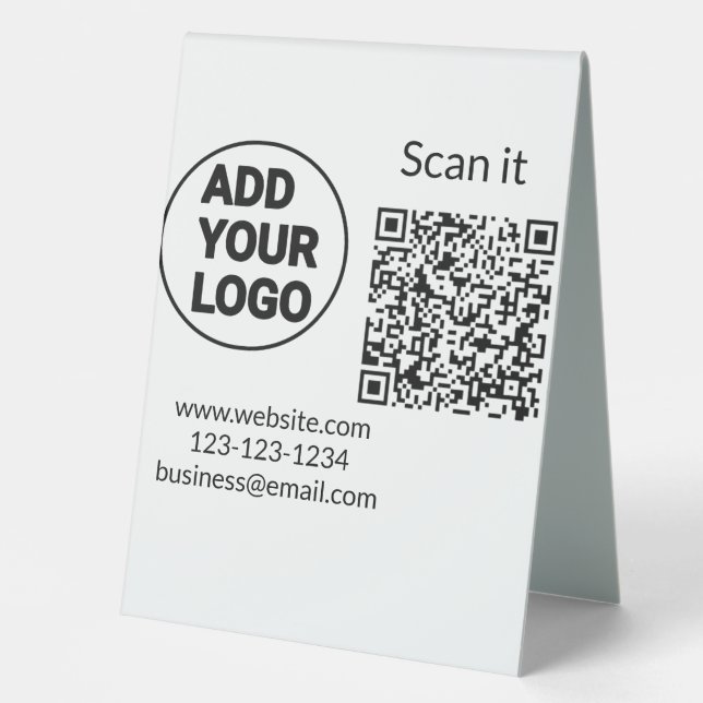 Simple minimal q r code add logo scan code name we table tent (Front)