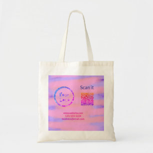 Simple minimal q r code add logo scan code name we tote bag