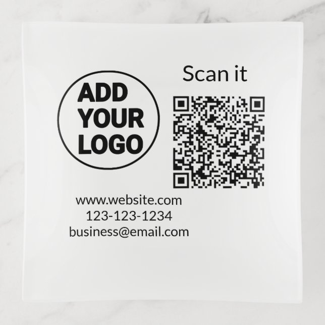 Simple minimal q r code add logo scan code name we trinket tray (Front)