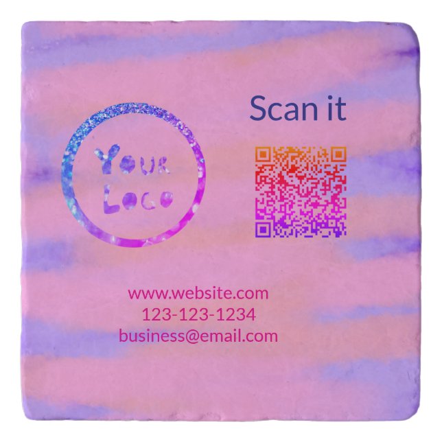 Simple minimal q r code add logo scan code name we trivet (Front)