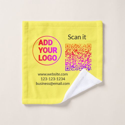 Simple minimal q r code add logo scan code name we wash cloth