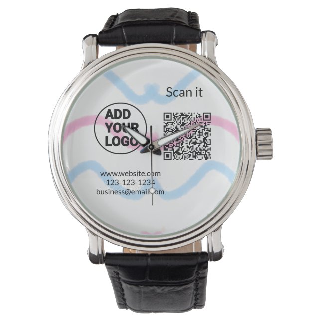 Simple minimal q r code add logo scan code name we watch (Front)
