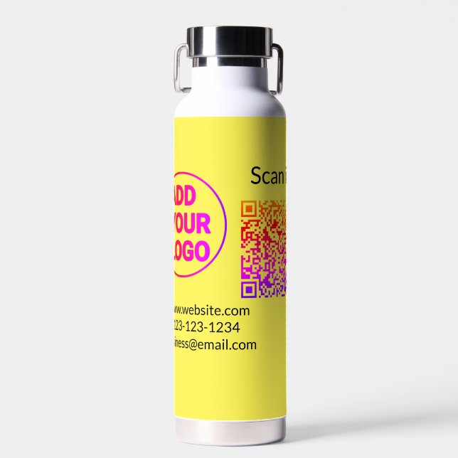 Simple minimal q r code add logo scan code name we water bottle (Front)