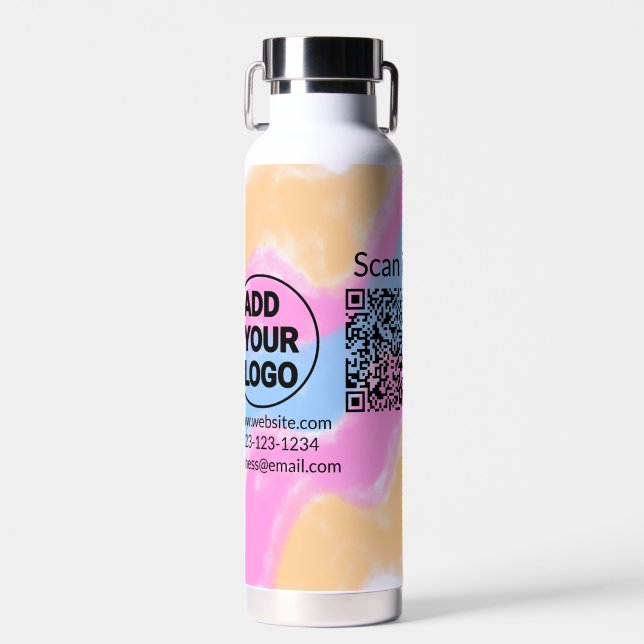 Simple minimal q r code add logo scan code name we water bottle (Front)