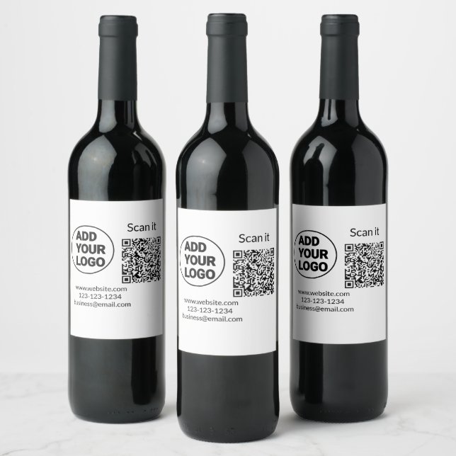 Simple minimal q r code add logo scan code name we wine label (Bottles)