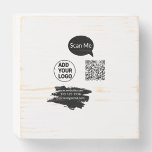 Simple minimal q r code add logo scan code name we wooden box sign