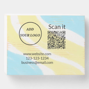 Simple minimal q r code add logo scan code name we wooden box sign