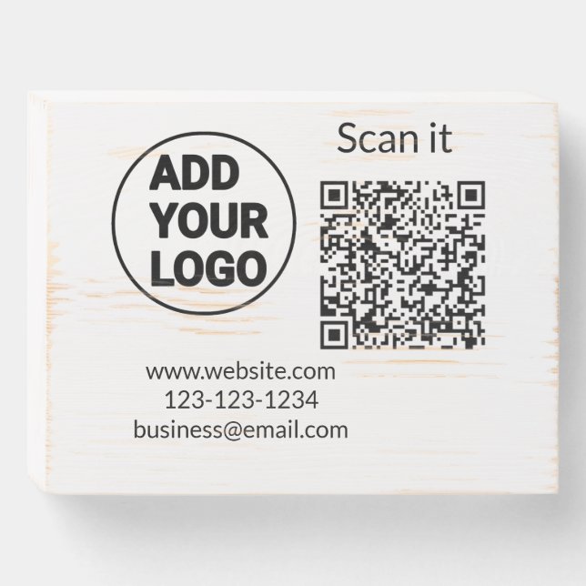 Simple minimal q r code add logo scan code name we wooden box sign (Front Horizontal)