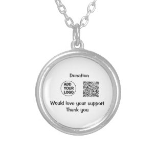 Simple minimal q r code add logo social-media text silver plated necklace